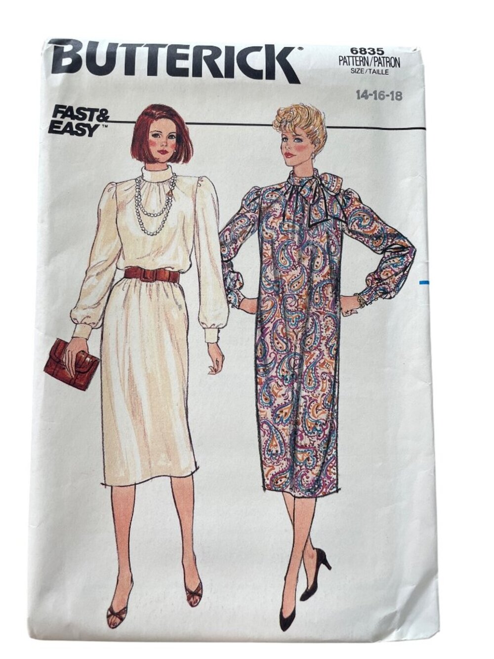 Vintage 80s Butterick 6835 Sewing Pattern Sizes 14-16-18 Chemise Dress UNCUT